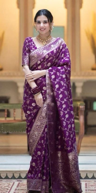Fancy Purple Color Soft Litchi Silk Kubera Pattu Saree