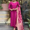Rani Pink Roman Silk Coding Work Salwar Suit