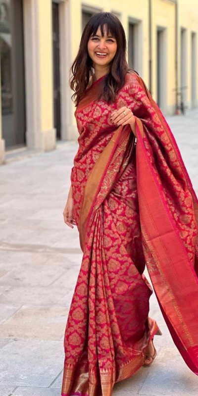 Fancy Red Color Soft Litchi Silk Jacquard Work Saree