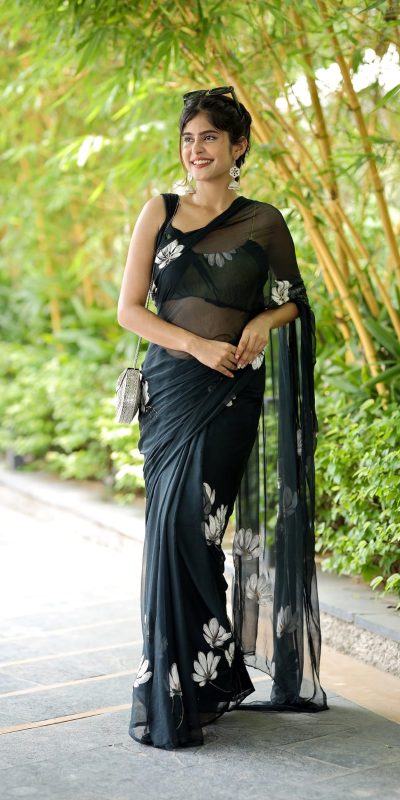 Fantastic Black Color Soft Georgette Silk All Over Saree