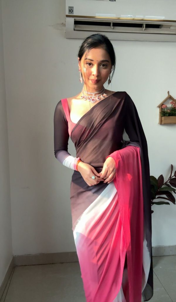 Black and Pink Soft Georgette Silk Ready To Wear Saree - Image 2