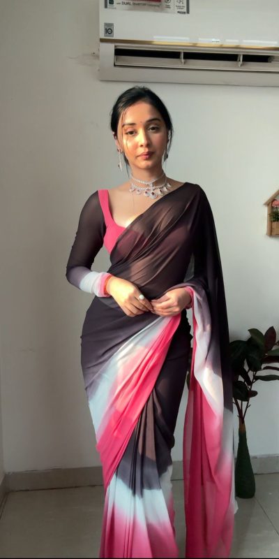 Fantastic Black and Pink Color Soft Georgette Silk Ready To Wear Saree
