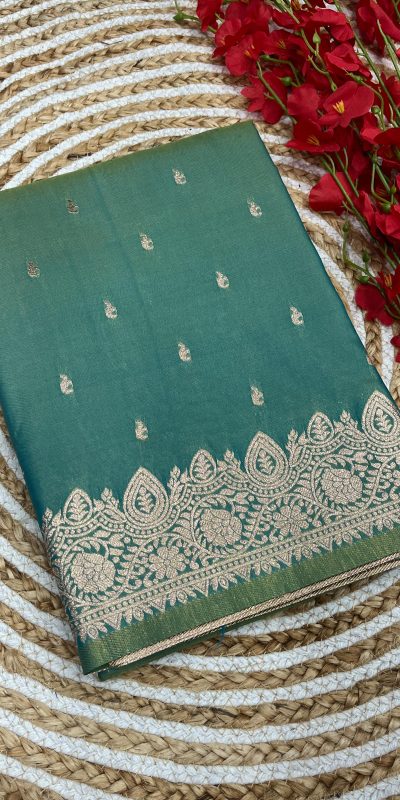 Fantastic Rama Color Banarasi Silk Zari Weaving Rich Pallu Saree