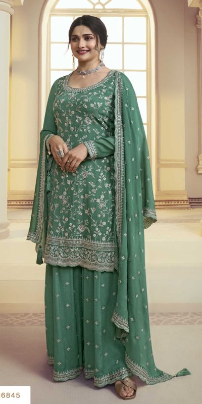Glowing Green Color Chinon Embroidery Multi Work Salwar Suit