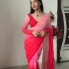 Pink And Red Soft Georgette Silk Ready To Wear Saree