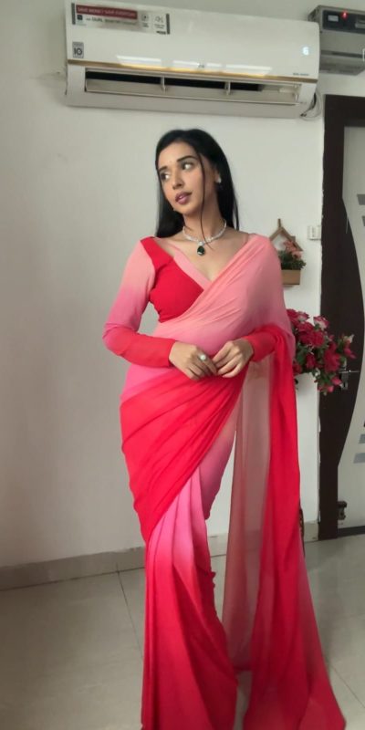 Glowing Pink And Red Color Soft Georgette Silk Ready To Wear Saree