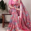 Glowing Pink Color Tushar Silk With Viscose Border Printed Saree