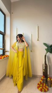 Gorgeous Yellow Color Georgette Sequence Work On Front Dhoti Suit