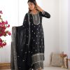 Lovely Black Color Chinon Silk Embroidery With Jari Work Salwar Suit