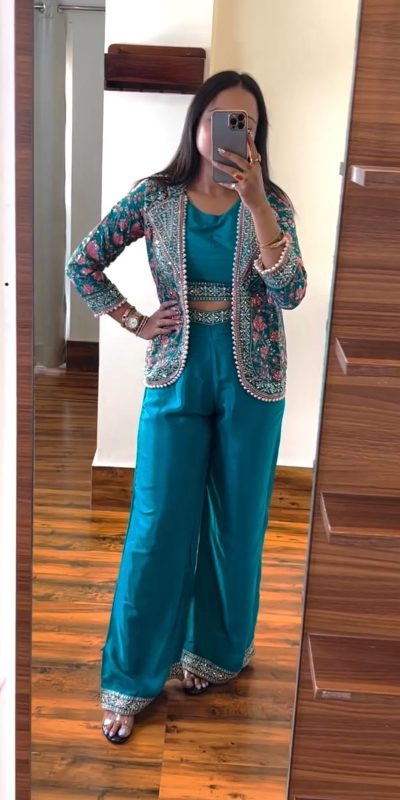 Lovely Blue Color Chinon Embroidery Work With Moti Lace Salwar Suit