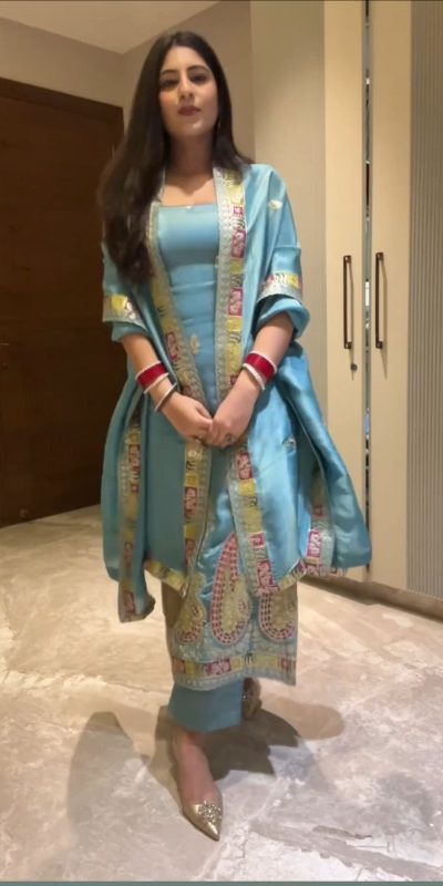 Lovely Blue Color Chinon Silk Embroidery Sequence Work Salwar Suit