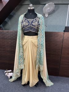 Lovely Blue Color Chinon Silk Embroidery Sequins Work Dhoti Suit