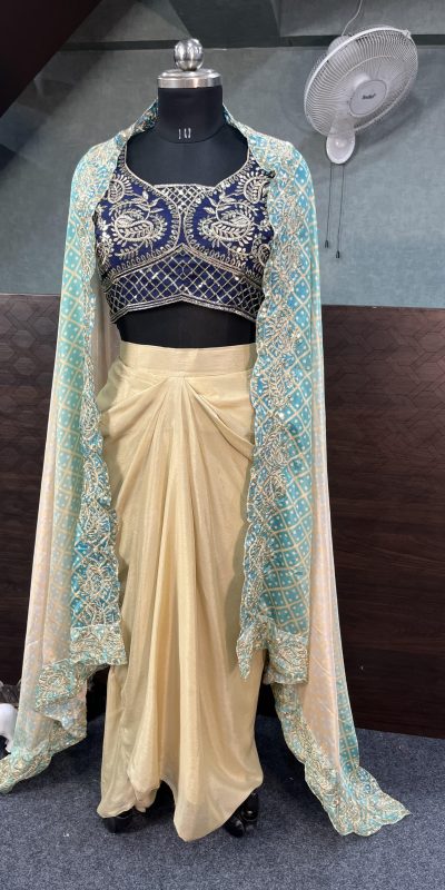 Lovely Blue Color Chinon Silk Embroidery Sequins Work Dhoti Suit