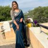 Lovely Peacock Blue Color Georgette Sequence Work Lace Saree
