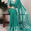 Magical Firozi Color Nylon Georgette Zari Weaving Work Saree