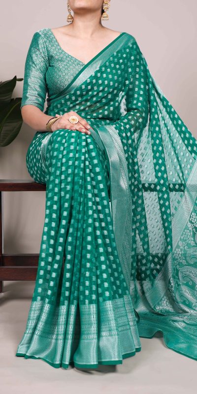 Magical Firozi Color Nylon Georgette Zari Weaving Work Saree