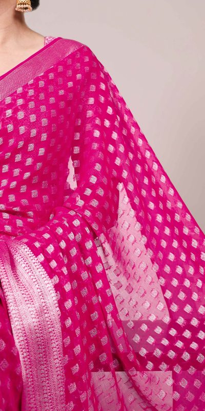 Magical Pink Color Nylon Georgette Zari Weaving Work Saree