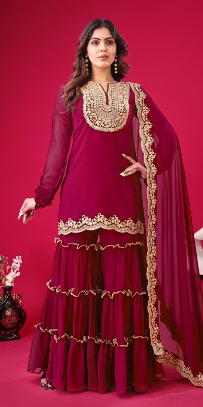 Magical Red Color Faux Georgette Embroidery Sequence Work Salwar Suit