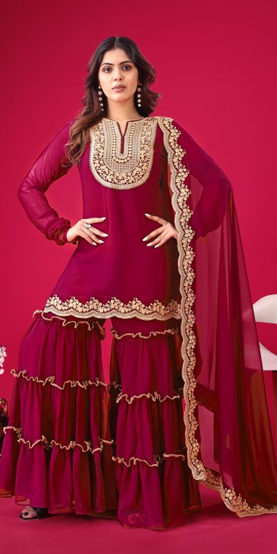 Magical Red Color Faux Georgette Embroidery Sequence Work Salwar Suit