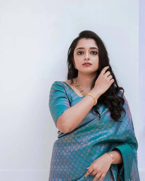 Blue Soft Litchi Silk Jacquard Work On All Over Saree - Image 6