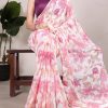 Nice Peach Color Weightless Marble Floral Print Pearl Lace Border Saree