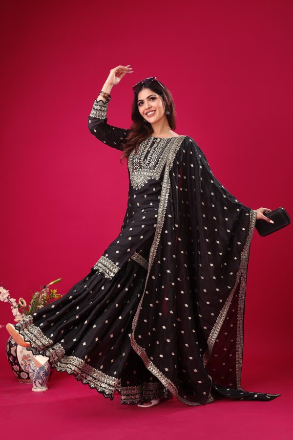 Black Chinon Silk Sequence Work Salwar Suit - Image 4