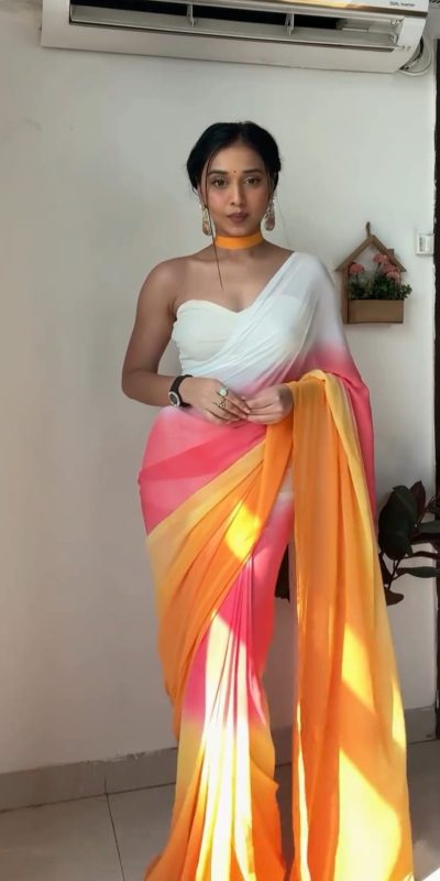 Perfect Multi Color Soft Georgette Silk Ready To Wear Saree