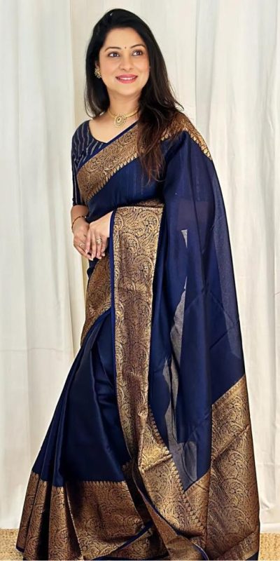 Perfect Navy Blue Color Soft Litchi Silk Jacquard Work Saree
