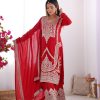 Red Vichitra Silk Embroidery Sequence Salwar Suit