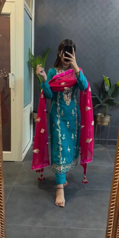 Prefect Blue Color Chinon Silk Sequence Work Salwar Suit