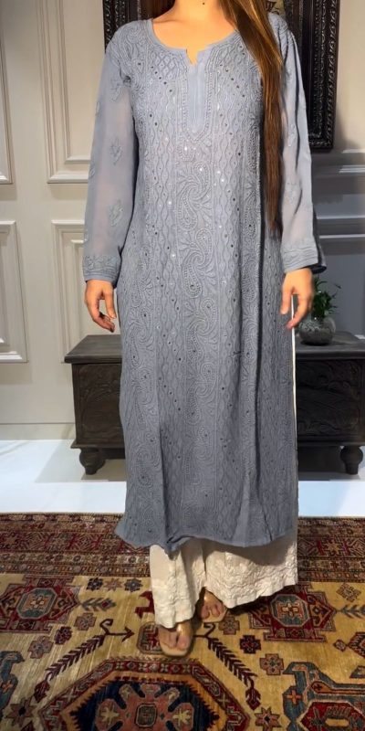 Pretty Grey Color Rayon Embroidery Foil Thread Work Salwar Suit