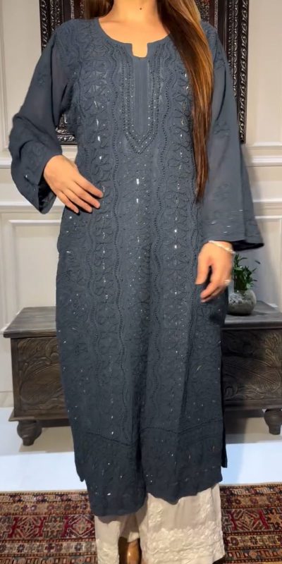 Pretty Navy Blue Color Rayon Embroidery Foil Thread Work Salwar Suit