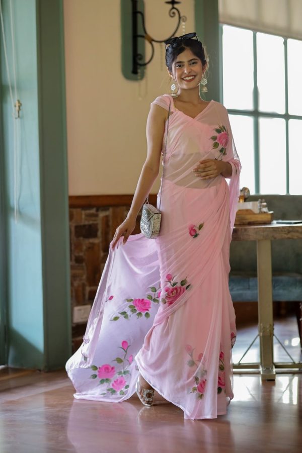 Pink Soft Georgette Silk All Over Saree - Image 2