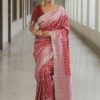 Royal Red Jacquard Embroidery Cording Lace Saree