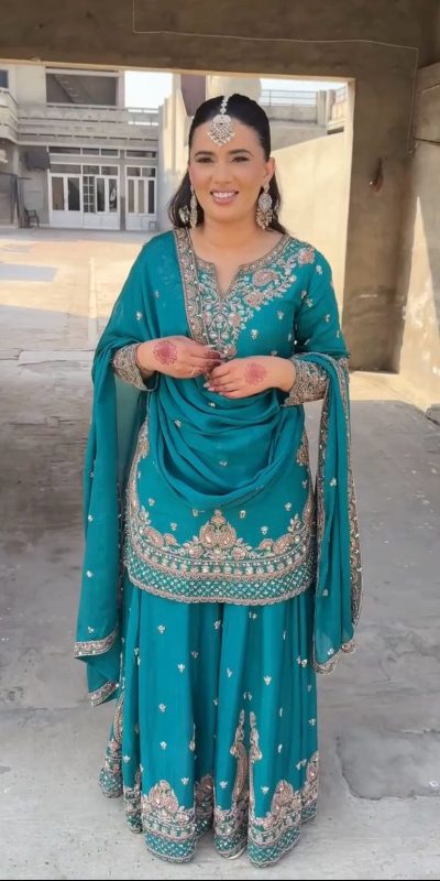 Shine Blue Color Chinon Silk Thread Sequence Work Salwar Suit
