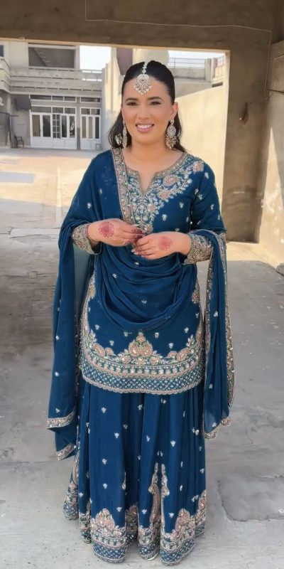 Shine Royal Blue Color Chinon Silk Thread Sequence Work Salwar Suit