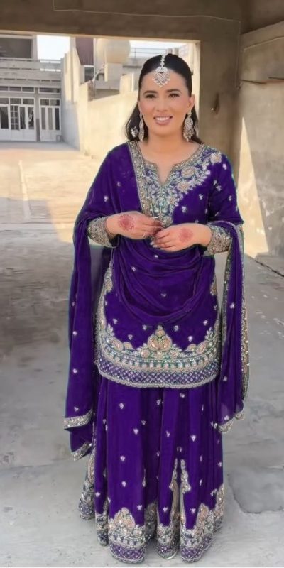 Shine Violet Color Chinon Silk Thread Sequence Work Salwar Suit