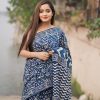 Shiny Blue Color Soft Linen Silk Digital Print Saree