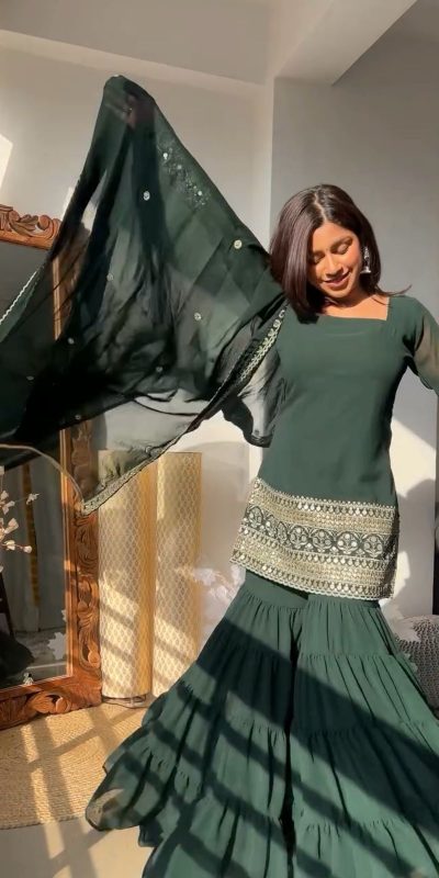 Simple Green Color Georgette Thread 9mm Sequence Salwar Suit