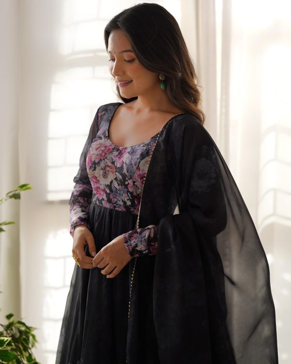 Black Soft Organza Silk Print With Kali Gown - Image 6