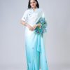 Stylist Blue And White Color Japan Satin Digital Print Work Saree