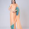 Stylist Peach Color Japan Satin Digital Print Work Saree