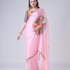 Stylist Pink Color Japan Satin Digital Print Work Saree