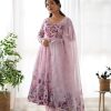Stylist Pink Color Soft Organza Silk Print With Kali Gown