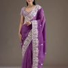 Stylist Purple Color Gold Crush Sequins Work Fancy Border Saree