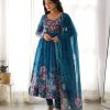 Stylist Rama Color Soft Organza Silk Print With Kali Gown