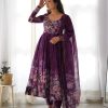 Stylist Wine Color Soft Organza Silk Print With Kali Gown