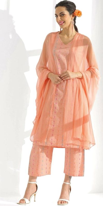Superb Peach Color Pure Cotton Print Salwar Suit