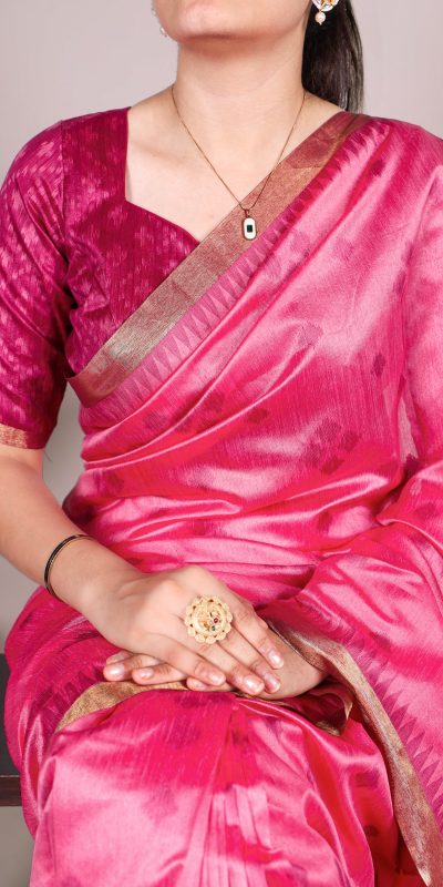 Superb Pink Color Jacquard Silk Patola Print With Zari Saree