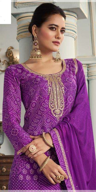 Superb Purple Color Viscose Silk Sequence Work Digital Print Salwar Suit